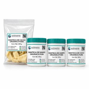 Kit 4 Mantecas Naturales Orgánicas Puras 250g c/u | Cacao, Karité, Coco y Mango
